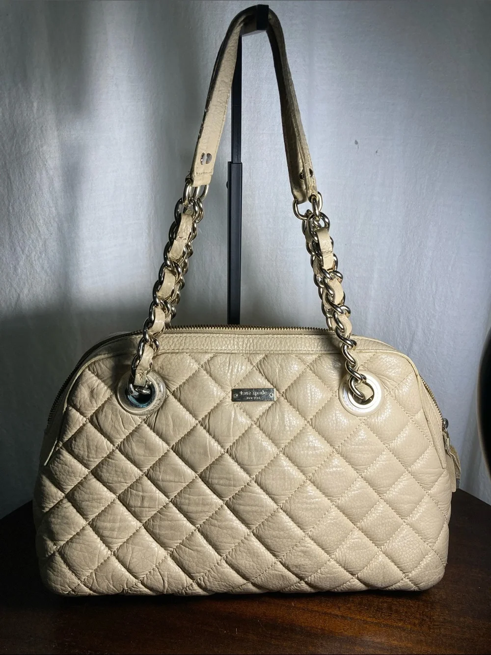 Kate Spade Georgiana Quilted Cream Leather Shoulder Bag with Chain Straps